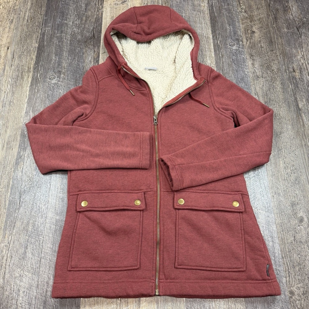 Columbia Women's Sherpa Lined Chore Hooded Jacket Red Zip‎ Up Size M Lightweight
